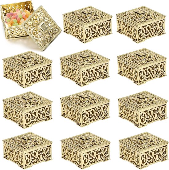 Dozen, Europese Stijl Mini Hollow Out Snoep Dozen Snoep Opbergdozen Geschenkdozen Bakken Decoratie voor Bruiloft Kerst Verjaardag(Goud)