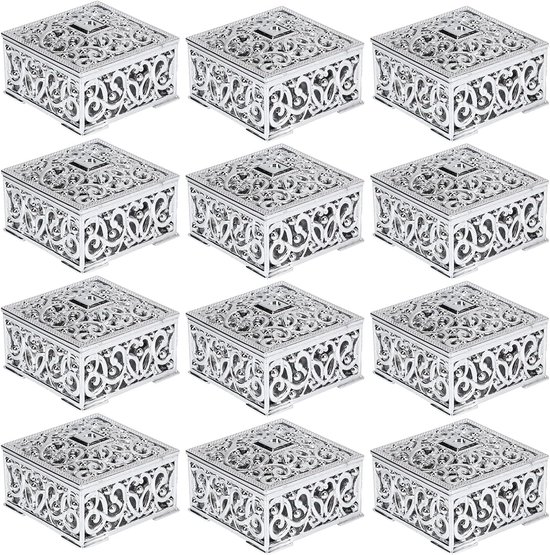 Dozen, Europese Stijl Mini Hollow Out Snoep Dozen Snoep Opbergdozen Geschenkdozen Bakken Decoratie voor Bruiloft Kerst Verjaardag(Zilver)