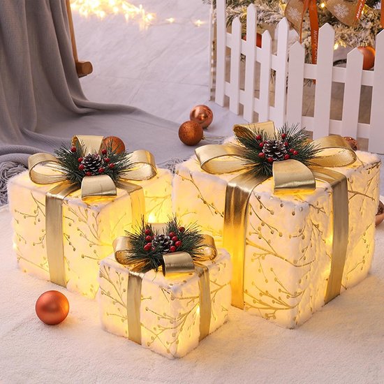 Dozen, Grote Kerstcadeaudozen met Deksels en Decoratieve Strikversiering, Kerstdoos voor Kasten, Beurshallen, Hotels en Woningdecoratie, Goud