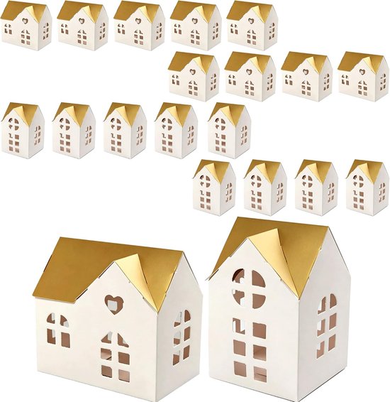 Dozen in de vorm van een blanco huis met deur en handvat, geschenkdozen, huisvorm, witte snoepdozen, opvouwbaar, voor puppy, kerstcadeaus (F)