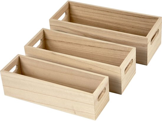 Dozen, L: 22+23,5+25 cm, keizerin boom, 3 asstd, H: 6,5-7,5 cm, hout