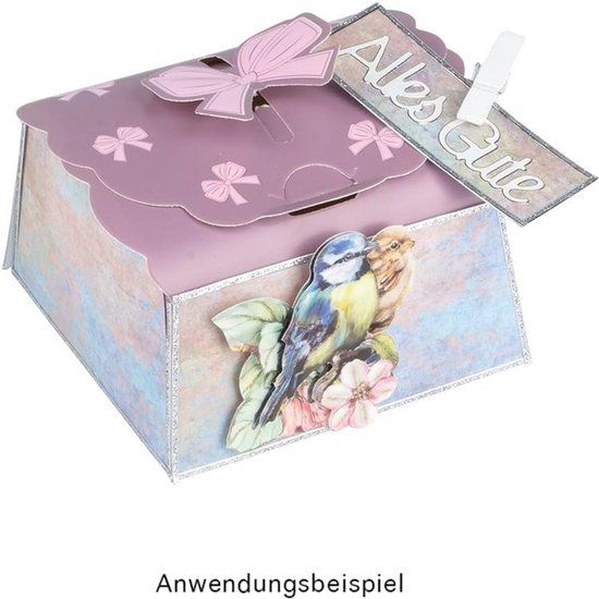 Dozen van veredeld papier, parelmoer-veredeling, ideaal voor bruiloft, als gastgeschenk, verschillende maten van klein tot groot (strik - aubergine/roze, 7 x 7 x 3,5 cm)