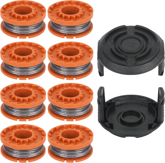 Draadspoel geschikt voor Mac Allister MGTP18Li grastrimmer, reservedraadspoel, lengte 3,05 m Ø 1,65 mm met spoelafdekking (8 spoelen + 2 doppen)