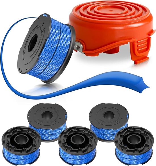 Draadtrimmerspoel voor Black en Decker A6441 met A6442-XJ doppen, compatibel met GL315, GL337, GL350, GL650, GL651, GL652, GL653, GL655, GL656, GL660, GL670, GL680, GL5530 (Spoel *6+doppen*1)
