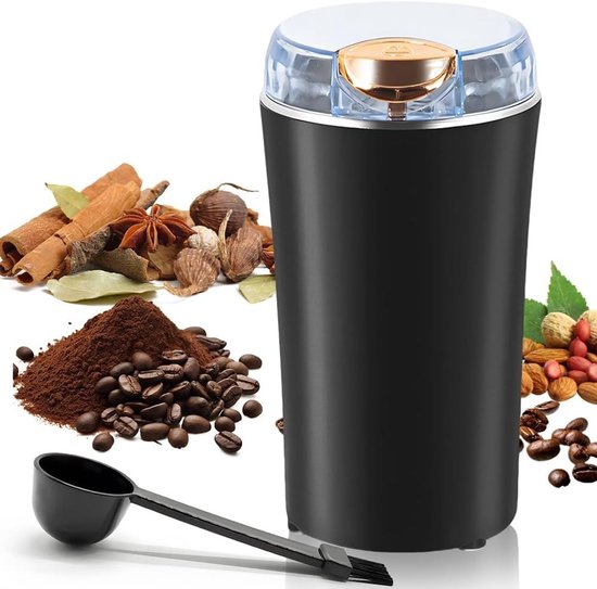 Draagbare elektrische koffiemolen met 300 W, BPA-vrij en roestvrij staal, ideaal voor koffiebonen, noten en specerijen, inclusief reinigingsborstel en one-touch-veiligheidsdesign, 100 g inhoud