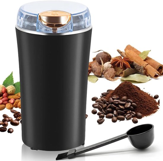 Draagbare elektrische koffiemolen met 300 W, roestvrij staal, BPA-vrij, voor koffiebonen, noten en specerijen, inclusief reinigingsborstel en one-touch veiligheidssysteem