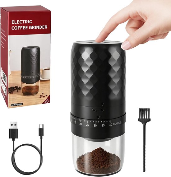 Draagbare elektrische koffiemolen, oplaadbaar via USB, ideaal voor versgemalen koffie onderweg