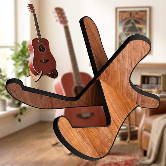 Draagbare Houten Gitaar Stand: Opvouwbaar X-frame - Montage Zonder Gereedschap Stabiel - Geschikt voor Het Plaatsen van Akoestische Gitaren Elektrische Gitaren en Basgitaren