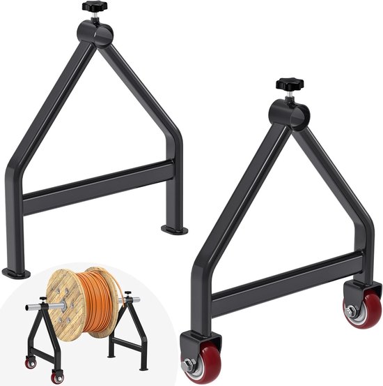 Draagbare kabelhouder voor draadspoelen, volledig gelaste stalen draadrekdispenser voor spoelen tot 28 inch diameter, 100 kg capaciteit, zwart en robuust ontwerp van Merkloos