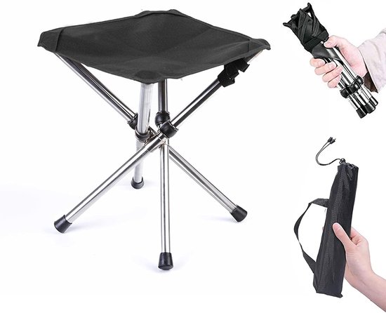 Draagbare kampeerstoel, opvouwbare kampeerkruk, mini draagbare opvouwbare stoel, kleine aluminium kampeerstoel, geschikt voor reizen, wandelen, vissen en barbecueën,Zwart,28*28*31cm