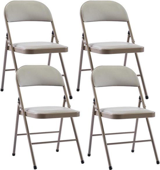 Draagbare Klapstoel - Opvouwbare Stoel Eetkamer - Extra Zitplaats Creëren - PU-Leer Bekleding - 4-pack - Kaki
