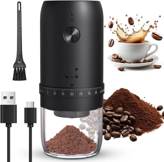Draagbare Koffiemolen met 40 Maalinstellingen, Elektrische Molen voor Koffiebonen, USB Oplaadbare Molen voor Specerijen en Granen, Perfect voor Espresso en Koffiezetten