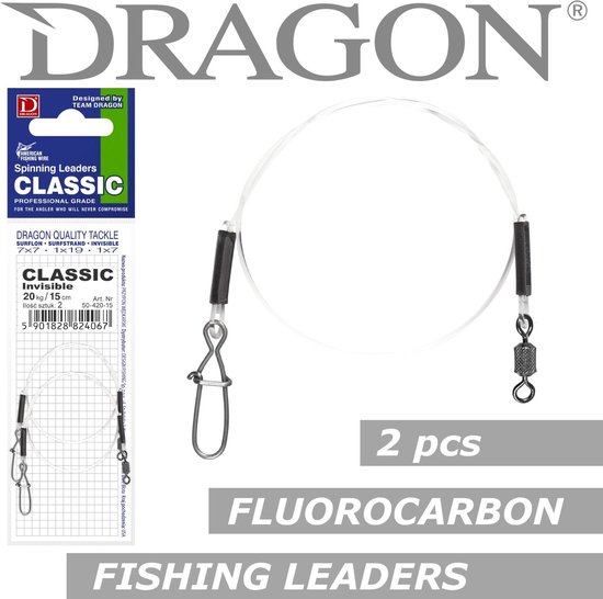 Dragon Classic Invisible Fluorcarbon Leaders | 2 Stuks Clear 10kg / 15cm van Dragon