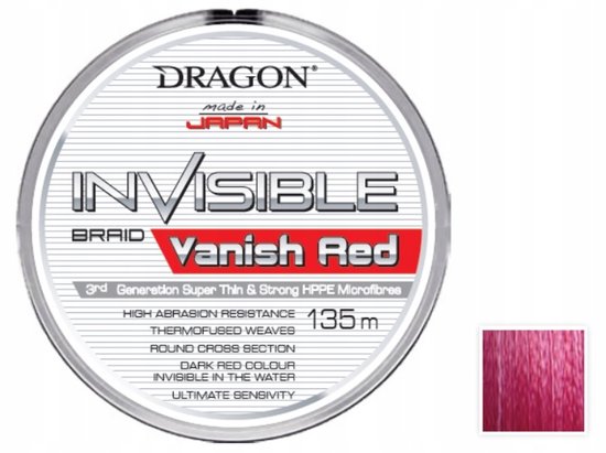 DRAGON Invisible Vanish Red Vlechtlijn 0.14mm - Onzichtbaar voor Vissen van Merkloos
