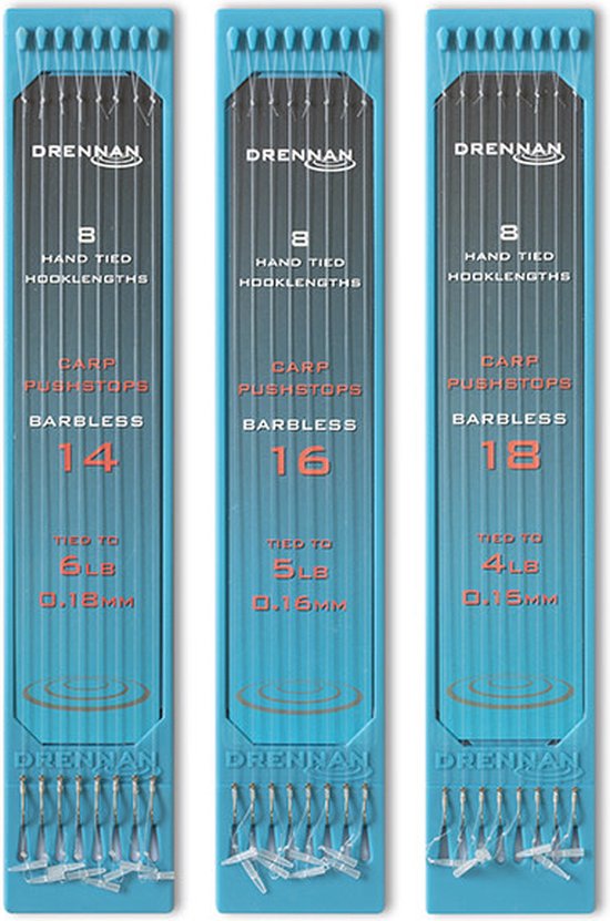 Drennan Onderlijnen Carp Pushstops Barbless (8 pcs) - Maat : 15cm - haak 14 - 0.18mm van Drennan
