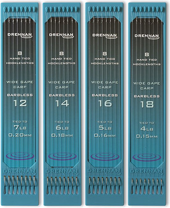 Drennan Wide Gape Carp Barbless (8 pcs) - Maat : 15cm - haak 14 - 0.18mm
