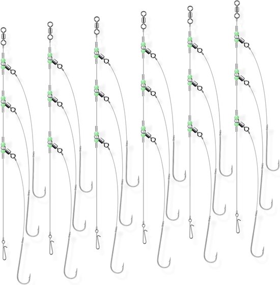Dr.Fish Set of 12 fishing line for sea fishing, beach, mixed combinations, 4 types, hook size 2/0 and 3/0, hand tied - ShopVlot
