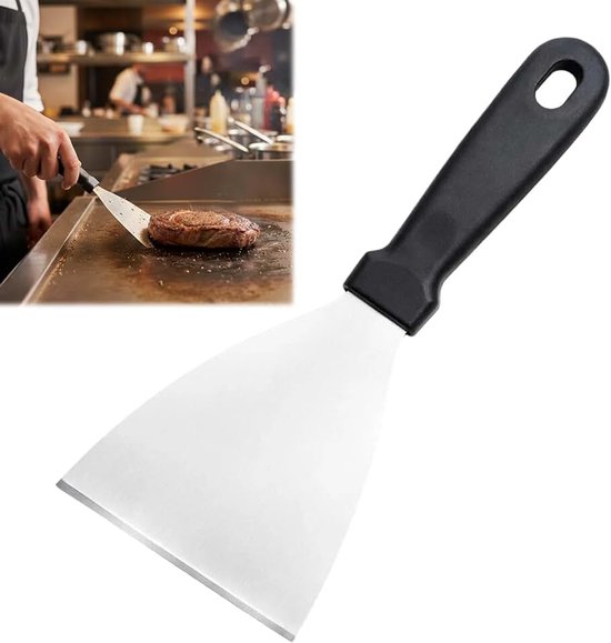 Driehoekige spatel, grillspatel, lemmet van roestvrij staal met handgreep, 12 x 12 cm, voor pizza, keuken en BBQ, spatel en deegschraper