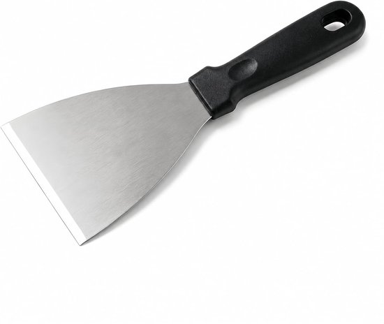 Driehoekige spatel, roestvrij staal, plancha-schraper, gebak en keuken, antislip handgreep, 12 x 12 cm, hitte- en corrosiebestendig, vaatwasmachinebestendig, veelzijdig gebruiksvoorwerp