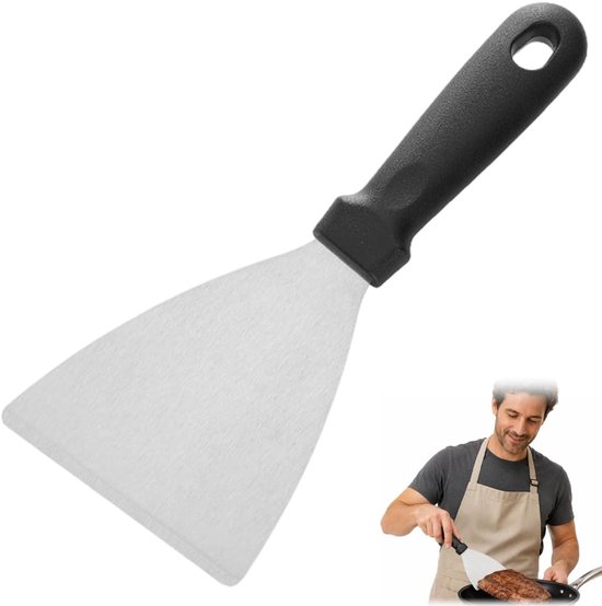 Driehoekige Spatel van RVS, schraper voor plancha en banketbakkerij, 23x9,6 cm, ergonomische handgreep, vaatwasbestendig, ideaal voor BBQ en pizza, 1 stuk