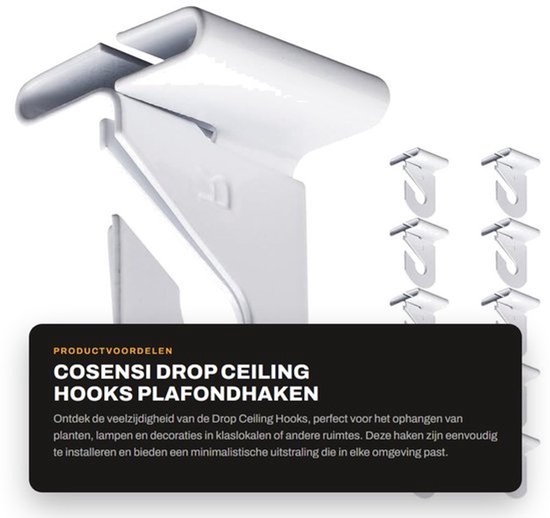 Drop Ceiling Hooks - Plafondhaken - Wit - Hangdecoraties - Ideaal voor planten en lampen - 10 paar haken