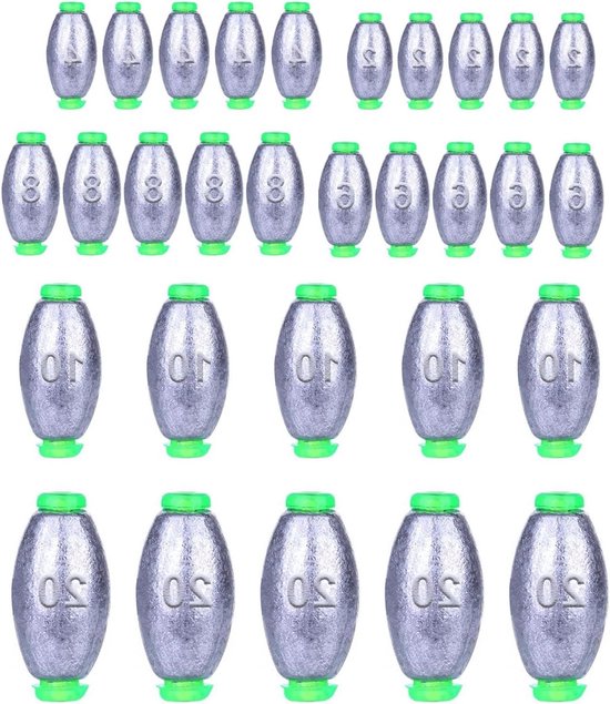 Drop Shot Gewichten Set - 30 Stuks, Lood en Zink voor Zeevissen, Zoetwatervissen en Outdoor Sportactiviteiten - Verkrijgbaar in 2g/4g/6g/8g/10g/20g van Merkloos