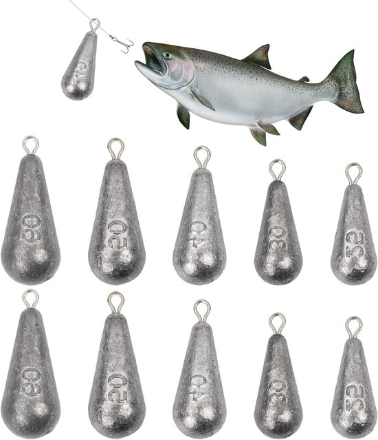Drop Shot Gewichten Set van 14 Stuks, Verwijderbare Loodgewichten, Ideaal voor Vissen in Zee en Zoetwater, Verkrijgbaar in 5 Maten (25g/30g/40g/50g/60g) van Drop Shot