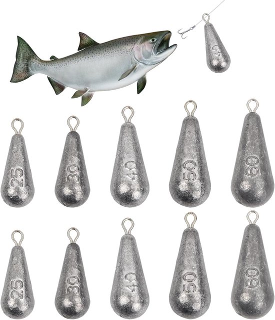 Drop Shot Loodgewicht Set van 14, Verwijderbare Gewichten voor Vissen, 5 Maten (25g/30g/40g/50g/60g) voor Buiten en Zeevissen