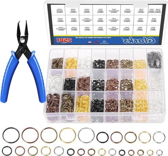 Dubbele splitringen set van 2501 stuks, kleine sleutelhanger ringen voor ambachten en sieraden maken, geassorteerde maten 5/8/10/14mm