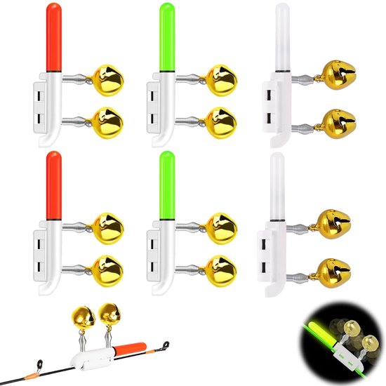 Dubbele Topbel Beetmelder - 6 Stuks - Bijtalarm - Hengel Alarm / Aas Alarm - Visbeetalarm - Vissen Accessoire - Nachtvishengel alarmlampje - Geluid en LED - Geschikt voor nachtvissen - Voor Zoutwater, Zoetwater, Nachtelijke, Rivier, Oever, Meer