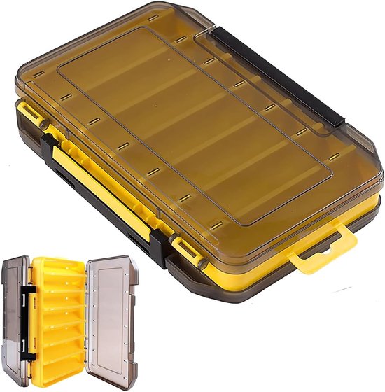 Dubbelzijdige plastic vissersbox met handvat, waterdicht en perfect voor het opslaan van visaas, 19.8 x 13.5 x 3.5 cm, ideaal voor vissers en hengelsportliefhebbers