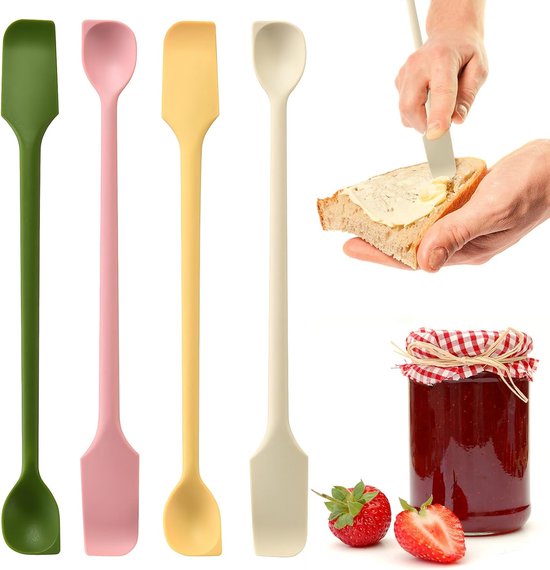 Dubbelzijdige Siliconen Schraper,Gloryit Multifunctionele Deegschraper,Set van 4 Mini Siliconen Spatels,Dubbelzijdige Multifunctionele Kleine Keukenschraper,Geschikt voor Jam,Crèmes.