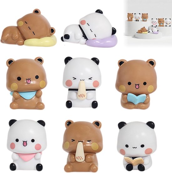 Dudu minifigurenset van 8 stuks, Bubu en Dudu figuren, decoratie, panda-decoratiefiguur, verzamelfiguur, geschenken voor koppels, Kawaii cartoon, panda, autodecoratie, tafeldecoratie
