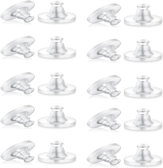 Duidelijke Hypoallergene Siliconen Oorbellen Stopper Set van 20 Stuks, 10mm Lang, 6mm Breed voor Comfort en Veiligheid