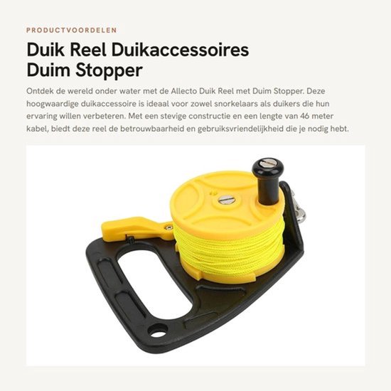 Duik Reel met Duim Stopper - Duiken Reel - Snorkelen - Onderwater Watersport - Roestvrij Staal - 46m Kabel - Duikhaspel