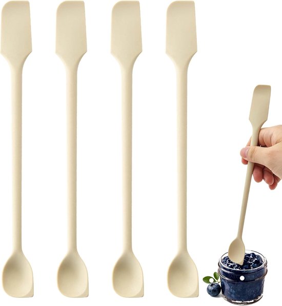 Duoyif Mini-spatel, jamlepel, 26 cm, spatel, dubbele kop, mini-spatel, siliconen spatel om te mengen, voor jam, honing, ijs, pasta, sauzen, mengen, 4 stuks (wit)
