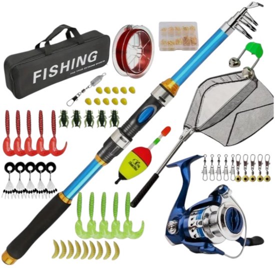 Dutchers® 54-delige Telescopische Vishengel set - Werphengel met molen 240cm - Compleet Visserspakket voor Beginners & Gevorderden - Vissen - Visnet - Visspullen - Hengel voor Roofvissen - Hengelsport - Hengelset van Merkloos