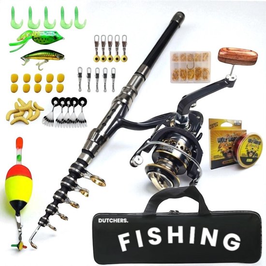 Dutchers® Werphengel 310cm met molen - 35-delige Telescopische Vishengel set - Vissen - Visspullen - Hengel voor Roofvissen - Hengelsport - Hengelset van Merkloos