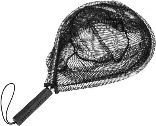 Duurzaam zwart visschepnet 54 * 31 cm - vliegvisschepnet draagbaar - slipvast handvat - visvissen accessoire van Merkloos