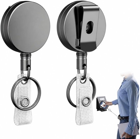 Duurzame metalen retractable badge reel voor ID-kaarthouder, sleutelhanger met roestvrijstalen veer, 70 cm nylon koord en stevige broekclip