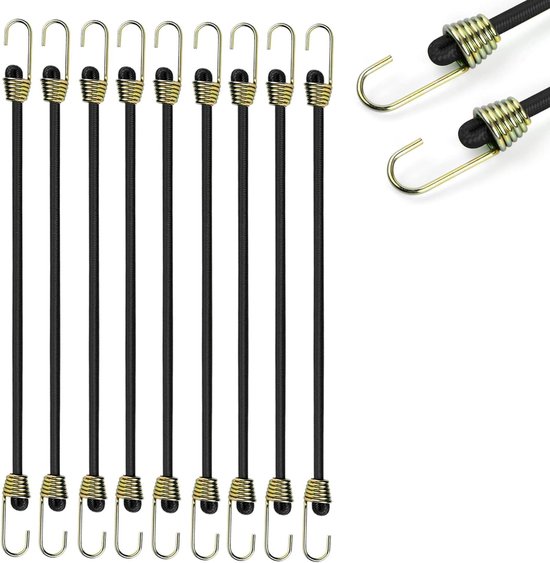 Duurzame Mini Rubber Straps met Haken, 10 Stuks, 25 cm, Ideaal voor Camping, Luchtbedden en Reisbagage