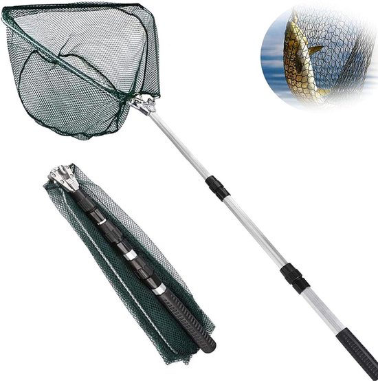 DYNA® Schepnet Vissen - Visnet - Telescoop Schepnet - Duurzaam Net met Rubberen Coating - Zwart- 130cm x 42cm x 1cm van Merkloos