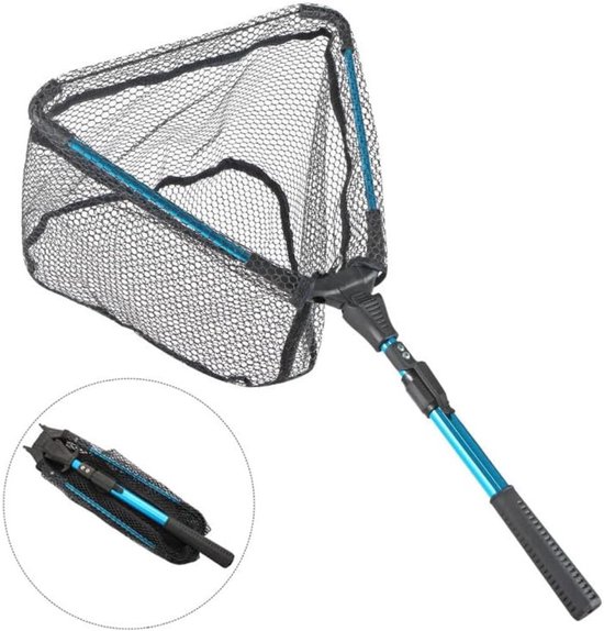 DYNA® Schepnet Vissen - Visnet - Telescoop Schepnet - Duurzaam Net met Rubberen Coating - Zwart/Blauw - 92cm x 41cm x 1cm van Merkloos