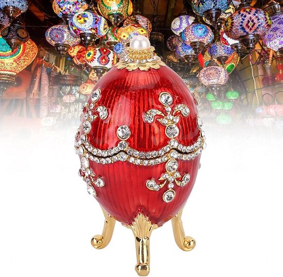 Easter Egg Jewelry Box, Handgeschilderde geëmailleerde Faberge Egg Snuisterijdoosje met scharnierende metalen Craft Gift voor Home Decor