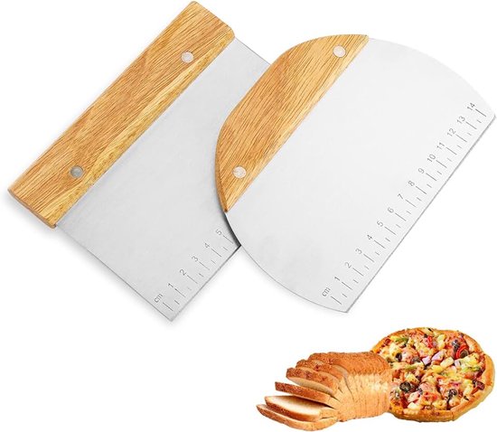 Edelstaal, 2 stuks Pizzateig Spachtel, Keukenstukken met houtgriff Ideaal voor het snijden van deeg, pizza, brood, koeken, groenten