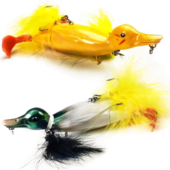 Eend Vis Lokaas - Baby Eend Lokaas - Vissen Vangen - Realistische Zwembeweging - 12 cm 31 g - Geel Zwart