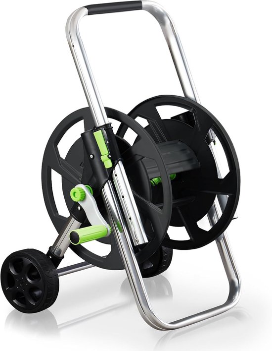 eenvoudig te monteren trolley met tot 40 m slangopslagcapaciteit, robuust metalen frame met solide wielen voor tuin en erf