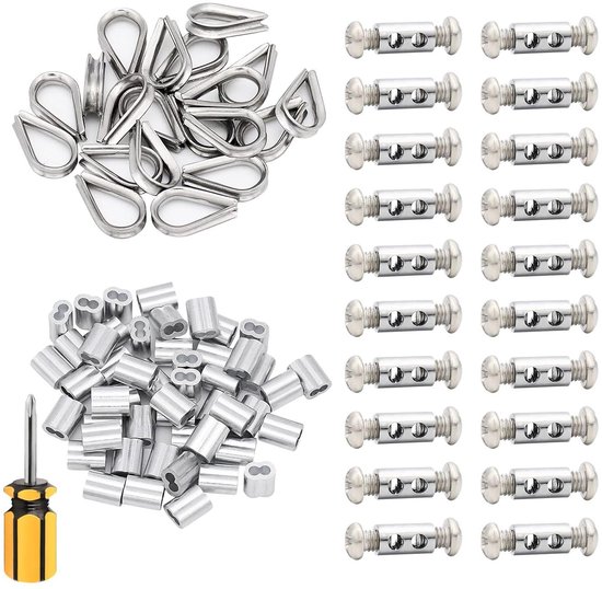 EGoods - Set van RVS vingerhoedjes, aluminium krimplus sleeves en kabel hulzen - 20/50/20 stuks van Merkloos