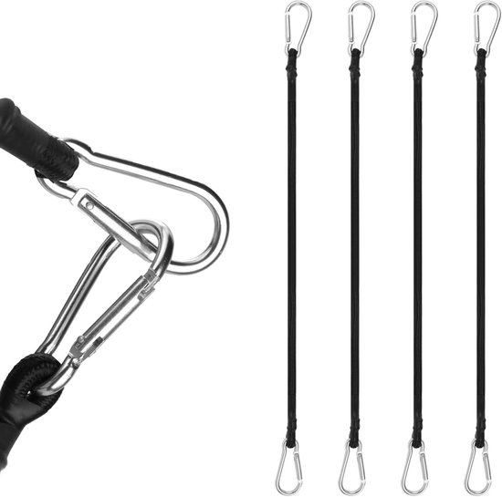 Elastic Bands met Haken - 4 Stuks Bungee Cords met Stalen Karabijnhaken, Veelzijdige Rubber Tensioners voor Bagage, Cargo en Transport, 60 cm Lange Rubber Riemen voor Extra Stevigheid