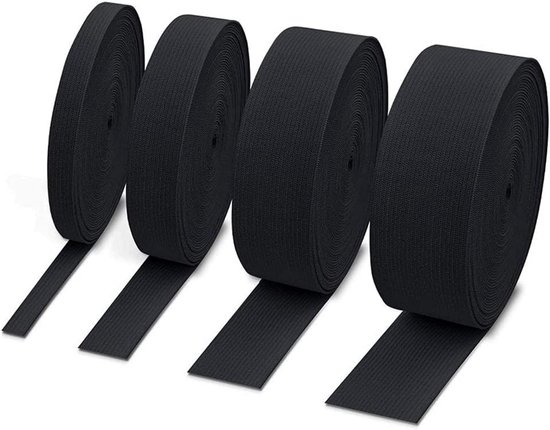 Elastiek 5 meter 4 stuurs - 10 mm 20 mm 30 mm 40 mm - Elastische band Rubber voor Broekrubber Do-het-zelf Handwerk Stoffen Naaien Zwart